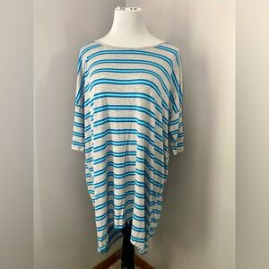 LuLaRoe Irma Tunic Style Top NWT Gray Blue Stripes